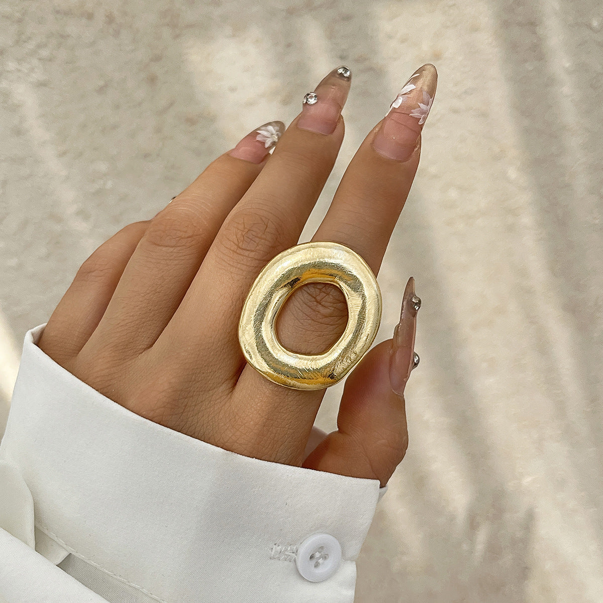 Ins Cold Wind Irregular Water Drop Open Ring Fashion Texture Flower Pearl Ring